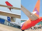 A broken part of a SpiceJet Boeing aircraft wing lodged in an Akasa Air plane at the Delhi airport on Thursday.