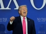 US President Donald Trump gestures during a roundtable in Las Vegas, Nevada.
