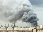 Smoke rises following a strike on the Bapco Oil Refinery, amid the US-Israeli conflict with Iran, on Sitra Island Bahrain.