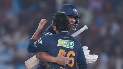 Gujarat Titans defeated Kolkata Knight Riders by five wickets in their IPL 2026 fixture in Ahmedabad on Friday. (AP) Gujarat Titans defeated Kolkata Knight Riders by five wickets in their IPL 2026 fixture in Ahmedabad on Friday. (AP)