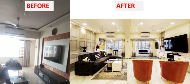 These before-and-after shots showcase how strategic lighting, layered textures, and a warm color palette can turn a standard apartment into a luxury sanctuary.