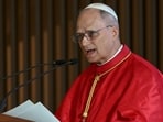 Pope Leo XIV speaks while attending a meeting with the authorities, civil society and the diplomatic corps at the Protocollar Pavillion of the Presidency in Luanda on the sixth day of an 11-day apostolic journey to Africa.