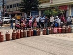 People block the road as they protest for LPG cylinders, in Ranchi on Friday. (Photo for representation)