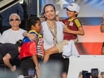 Maria Corina Machado, Venezuela's opposition leader, center, during an event in Madrid, Spain.