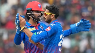 Captain Axar Patel was one of three DC bowlers to take 2 wickets in the innings. His wickets and Kuldeep Yadav's ensured that boundaries dried up through the middle overs, creating pressure. (AP) Captain Axar Patel was one of three DC bowlers to take 2 wickets in the innings. His wickets and Kuldeep Yadav's ensured that boundaries dried up through the middle overs, creating pressure. (AP)