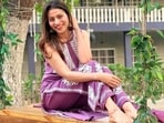 Actor Aparna Dixit sporting a Chikankari suit during her visit to Lucknow