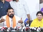 Bihar CM Samrat Choudhary addresses a press conference at BJP office in Patna, Sunday (SANTOSH KUMAR/HT)