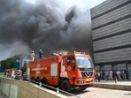 Firefighters from 6 stations responded; blaze raged for hours, area cordoned off, safety compliance to be examined by authorities. (Parveen Kumar/HT)