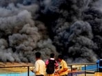Navi Mumbai, India - April 18, 2026:Major fire broke out at JWR Logistics at Padheghar near Ghavan Pahata close to Navi Mumbai International Airport in Navi Mumbai, India, on Saturday, April 18, 2026. (Photo by Bachchan Kumar/ Hindustan Times) (Hindustan Times)