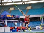 Sumit Antil competes in the men's javelin throw event during the World Para Athletics Grand Prix.