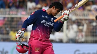 By Vaibhav Sooryavanshi's standards, it wasn't the fastest innings – but given the nature of the pitch, it was still an extremely worthwhile 46 off 28 to set the platform. As always, Vaibhav always wanted a little bit more. (Hindustan Times) By Vaibhav Sooryavanshi's standards, it wasn't the fastest innings – but given the nature of the pitch, it was still an extremely worthwhile 46 off 28 to set the platform. As always, Vaibhav always wanted a little bit more. (Hindustan Times)