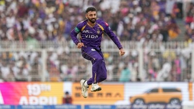 It was Varun Chakravarthy who looked back close to his best. He hasn't had the best time of it in recent months, struggling for wickets and conceding plenty, but he finished with 3/14 on the day – including key wickets of Sooryavanshi, Jurel, and Parag. Great signs, and very good news for Kolkata. (PTI) It was Varun Chakravarthy who looked back close to his best. He hasn't had the best time of it in recent months, struggling for wickets and conceding plenty, but he finished with 3/14 on the day – including key wickets of Sooryavanshi, Jurel, and Parag. Great signs, and very good news for Kolkata. (PTI)