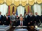 President Donald Trump speaks in the Oval Office of the White House, Saturday, April 18, 2026, in Washington. 