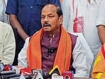 Former Jharkhand CM Raghubar Das addresses a press conference in Dhanbad on Monday (HT PHOTO)