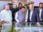 Union Minister Ashwini Vaishnaw, left, and Odisha Chief Minister Mohan Charan Majhi, second left, during the launch of a 3D glass chip packaging unit, in Bhubaneswar, Odisha. 