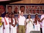 Congress leader Rahul Gandhi during a public meeting in support of party candidates at Colachel in Kanniyakumari.