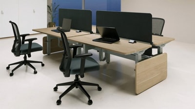 A sleek workstation shifts from sitting to standing, encouraging gentle movement through the day while keeping productivity and comfort in balance. (Interio by Godrej) A sleek workstation shifts from sitting to standing, encouraging gentle movement through the day while keeping productivity and comfort in balance. (Interio by Godrej)
