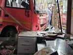 PMPML bus loses control, hits shop