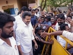 Tamilaga Vettri Kazhagam (TVK) President Vijay met people during an election campgain, in Perambur on Friday. (@TVKHQITWingOffl X/ANI Photo)