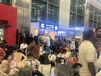 At least 43 arrivals and 48 departures were cancelled across airlines, with IndiGo the worst affected, followed by Air India, SpiceJet, Akasa Air and Air India Express. (HT) At least 43 arrivals and 48 departures were cancelled across airlines, with IndiGo the worst affected, followed by Air India, SpiceJet, Akasa Air and Air India Express. (HT)