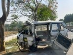 To save the biker, the van driver manoeuvred the vehicle to the other side. But it rammed into a roadside tree,” the officer said, adding that the motorcyclist, however, managed to flee the scene.” (HT Photo)