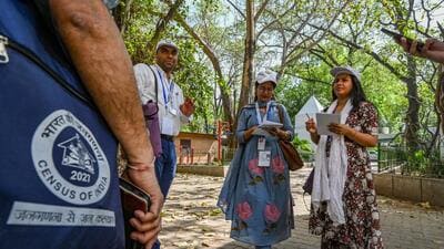 New Delhi, India - April 20, 2026: Census officials doing door to door survey during mapping for a house-listing and housing census (HLO) under Phase-1 of the Census 2027 in the NDMC area near Sardar patel Marg in New Delhi, India, on Monday, April 20, 2026. (Photo by RAJ K RAJ / Hindustan Times) (RAJ K RAJ /HT PHOTO) New Delhi, India - April 20, 2026: Census officials doing door to door survey during mapping for a house-listing and housing census (HLO) under Phase-1 of the Census 2027 in the NDMC area near Sardar patel Marg in New Delhi, India, on Monday, April 20, 2026. (Photo by RAJ K RAJ / Hindustan Times) (RAJ K RAJ /HT PHOTO)