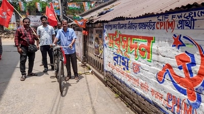CPI(M) candidate from Kharagpur Sadar constituency Madhusudan Roy campaigns ahead of West Bengal Assembly elections. (PTI) CPI(M) candidate from Kharagpur Sadar constituency Madhusudan Roy campaigns ahead of West Bengal Assembly elections. (PTI)
