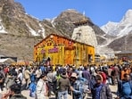 A view of the Kedarnath Temple decorated with flowers on the opening day for the devotees during the ongoing Char Dham Yatra 2026, in Rudraprayag on Wednesday.