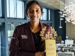 Indian GM R Vaishali poses with the trophy after winning the FIDE Women’s Candidates tournament in Cyprus. (FIDE)