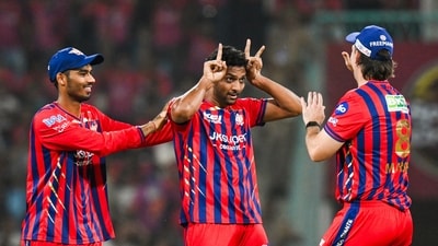 Mohsin Khan struck after a tight spell, removing Vaibhav Sooryavanshi for 8 following a sequence of five dot balls that built the pressure.&nbsp;&nbsp;&nbsp; (ANI Pic Service)
