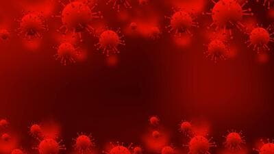 Coronavirus microbe cells in infected blood background