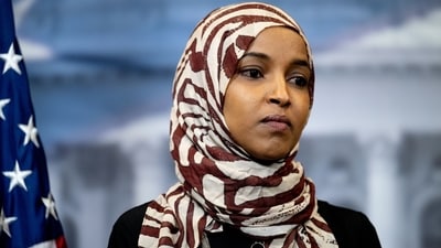 Ilhan Omar calls reporter “stupid” during tense exchange over financial filings. (Bloomberg) Ilhan Omar calls reporter “stupid” during tense exchange over financial filings. (Bloomberg)