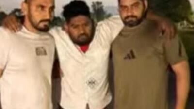 Mukesh, alias Golu Gohana (centre), sustained a bullet injury in the leg following a retaliatory action by police and was admitted to the Government Multi-Specialty Hospital in Sector 16, Chandigarh, on Wednesday.