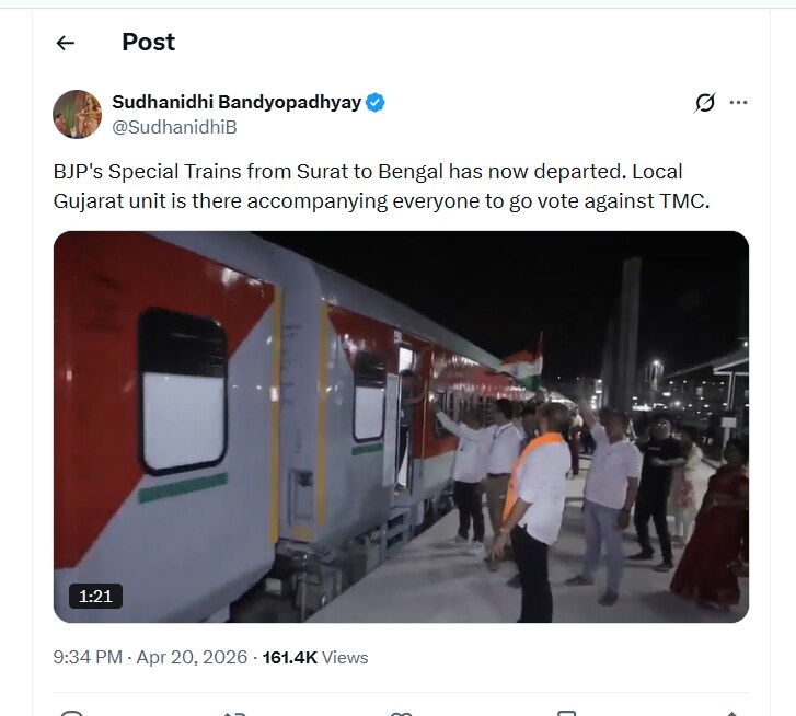 The train departed from Surat, Gujarat, carrying workers from Bengal (Screengrab from X) The train departed from Surat, Gujarat, carrying workers from Bengal (Screengrab from X)