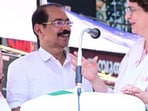 Sunny Joseph along with Priyanka Gandhi Wadra at a public event 
