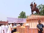 Bihar chief minister Samrat Choudhary paid tribute to the statue of Veer Kunwar Singh during Vijay Diwas function at Veer Kunwar Singh Azadi Park in Patna on Wednesday. (Santosh Kumar/HT) Bihar chief minister Samrat Choudhary paid tribute to the statue of Veer Kunwar Singh during Vijay Diwas function at Veer Kunwar Singh Azadi Park in Patna on Wednesday. (Santosh Kumar/HT)