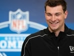Fernando Mendoza speaks to members of the media during the NFL Combine at the Indiana Convention Center.