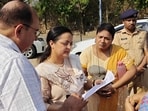 Kaur inspected the hilltop area near the Corinthian Club in Nyati County and reviewed infrastructure works, including road conditions and shifting of electric poles. (HT PHOTO)