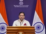 External Affairs Ministry Spokesperson Randhir Jaiswal addresses a press conference, in New Delhi, Friday, April 17, 2026.