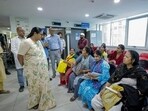 Delhi Chief Minister Rekha Gupta interacts with patients during an inspection at Aruna Asaf Ali Govt Hospital, in New Delhi.