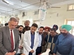 Punjab health minister Balbir Singh at a government hospital in Patiala.