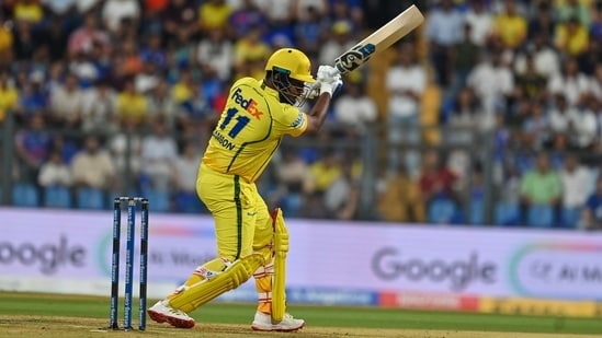 CSK opener and keeper-batter Samson held the innings together with wickets falling at regular intervals at the other end to stay till the end.(HT Image)