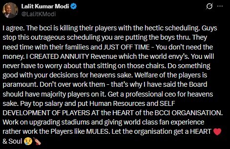 Screengrab of Lalit Modi's post Screengrab of Lalit Modi's post