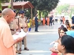 Chief minister Yogi Adityanath at Janata Darshan in Gorakhpur on Thursday. (HT Photo)