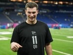 Feb 28, 2026; Indianapolis, IN, USA; Indiana quarterback Fernando Mendoza (QB11) during the NFL Scouting Combine at Lucas Oil Stadium. Mandatory Credit: Kirby Lee-Imagn Images