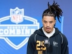 Makai Lemon of the USC Trojans speaks to the media during the 2026 NFL Draft Combine at the Indiana Convention Center on February 27.