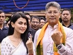 BJP candidate from Jagiroad Assembly constituency Pijush Hazarika, and his wife Aimee Baruah, show ink-marked fingers after casting their votes during the Assam Assembly elections, in Morigaon, Assam, Thursday, April 9, 2026. BJP candidate from Jagiroad Assembly constituency Pijush Hazarika, and his wife Aimee Baruah, show ink-marked fingers after casting their votes during the Assam Assembly elections, in Morigaon, Assam, Thursday, April 9, 2026.