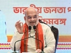 Union Home Minister Amit Shah addresses a press conference, in Kolkata.