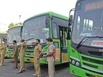 Pune, India - April 14, 2020: Essential PMPML bus service (Dheeraj Bengrut story) in Pune, India, on Tuesday, April 14, 2020. (Photo by Ravindra Joshi/HT PHOTO)