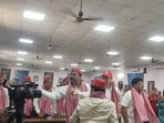 SP and Congress corporators at the LMC House on Thursday. (SOURCED IMAGE)